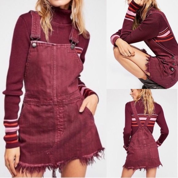 Free People Dresses & Skirts - Free People Burgundy Denim Overall Dress